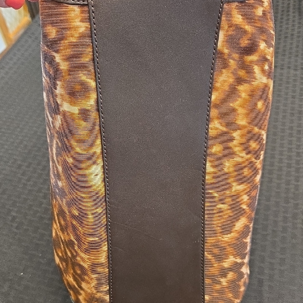 Coach Leopard Print Shoulder Bag Brown Tan Animal Print Tote Purse Leather Trim - Picture 12 of 16